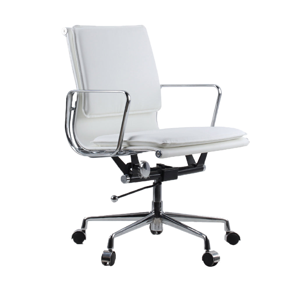Modern Fixed Arms Chair Leather Adjustable Seat Height Desk Chair with Wheels White 1 Piece Clearhalo 'furn' 'furn_office_chair' 'Furniture' 'Office Chairs' 'Office Furniture' 'office_chair' 7037175