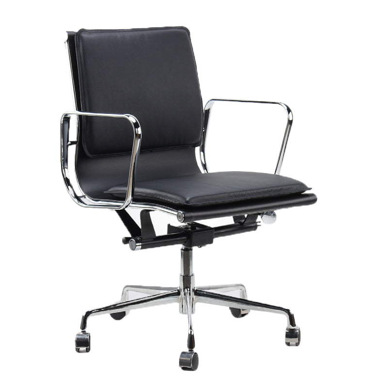 Modern Fixed Arms Chair Leather Adjustable Seat Height Desk Chair with Wheels Black 1 Piece Clearhalo 'furn' 'furn_office_chair' 'Furniture' 'Office Chairs' 'Office Furniture' 'office_chair' 7037176