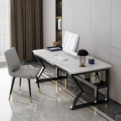 Scrivania per ufficio contemporanea banda computer curva di finitura antica con scaffale