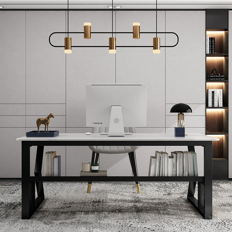 Scrivania per ufficio contemporanea banda computer curva di finitura antica con scaffale