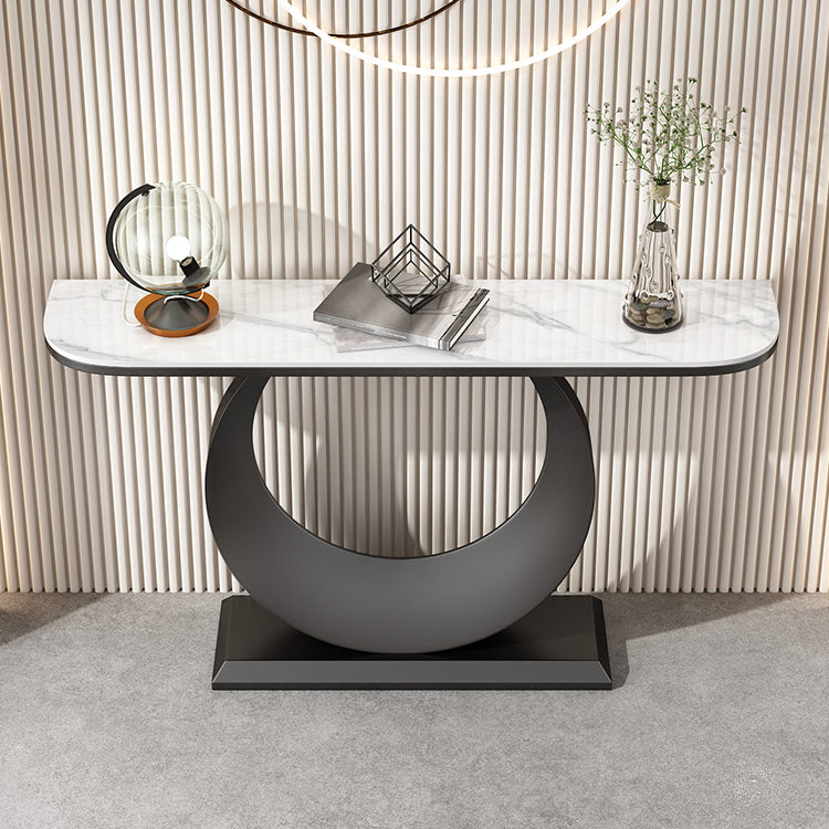 Glam Stone Console Accent Table Half Moon Console Sofa Table for Hall Clearhalo 'Console Tables' 'console_tables' 'Entry & Mudroom Furniture' 'furn' 'furn_console_tables' 'Furniture' 7037290