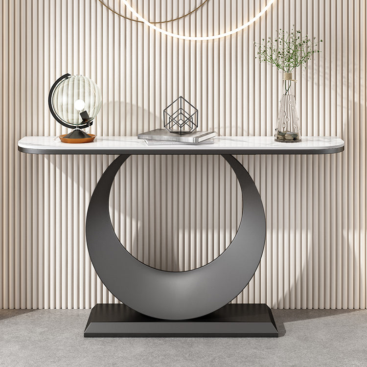 Glam Stone Console Accent Table Half Moon Console Sofa Table for Hall Clearhalo 'Console Tables' 'console_tables' 'Entry & Mudroom Furniture' 'furn' 'furn_console_tables' 'Furniture' 7037294