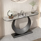 Glam Stone Console Accent Table Half Moon Console Sofa Table for Hall 47"L x 12"W x 31"H Black Gray Clearhalo 'Console Tables' 'console_tables' 'Entry & Mudroom Furniture' 'furn' 'furn_console_tables' 'Furniture' 7037300