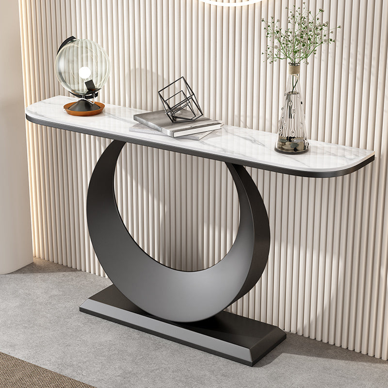 Glam Stone Console Accent Table Half Moon Console Sofa Table for Hall Black White Clearhalo 'Console Tables' 'console_tables' 'Entry & Mudroom Furniture' 'furn' 'furn_console_tables' 'Furniture' 7037304