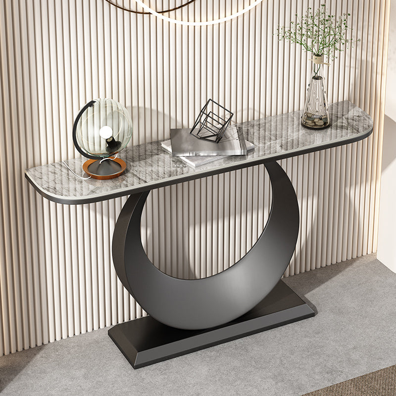 Glam Stone Console Accent Table Half Moon Console Sofa Table for Hall Black Gray Clearhalo 'Console Tables' 'console_tables' 'Entry & Mudroom Furniture' 'furn' 'furn_console_tables' 'Furniture' 7037308
