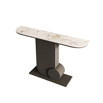 Glam Stone Accent Table Half Moon Metal Sofa Console Table for Hall