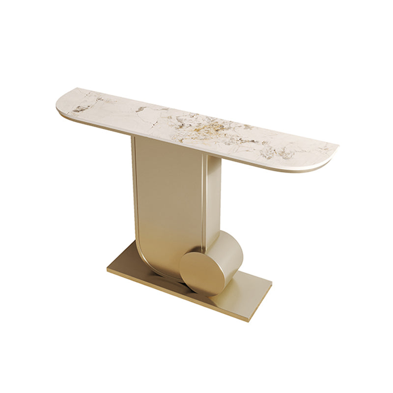 Glam Stone Accent Table Half Moon Metal Sofa Console Table for Hall