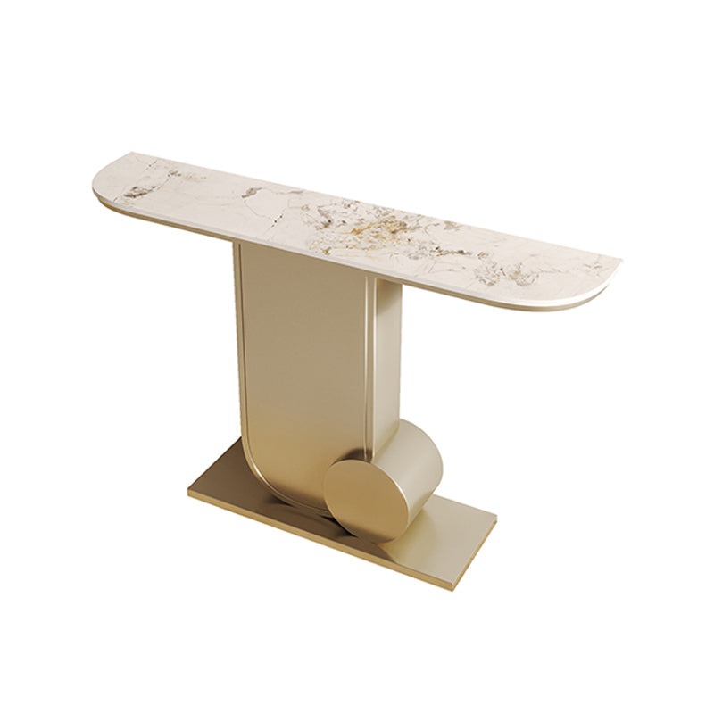 Glam Stone Accent Table Half Moon Metal Sofa Console Table for Hall