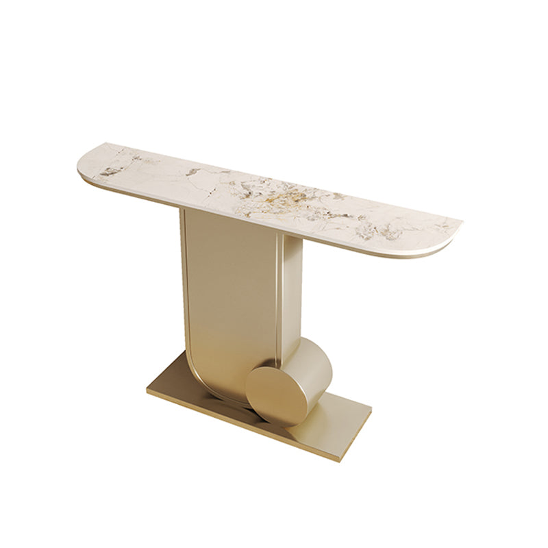 Glam Stone Accent Table Half Moon Metal Sofa Console Table for Hall