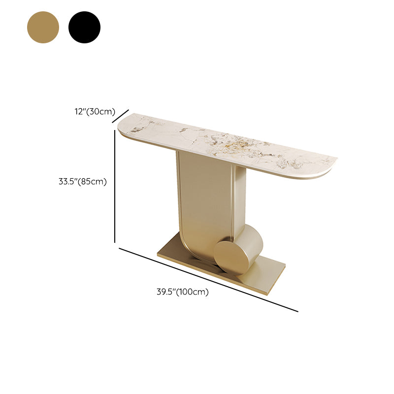 Glam Stone Accent Table Half Moon Metal Sofa Console Table for Hall