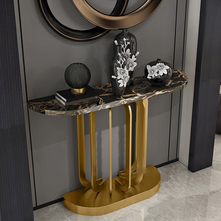 Glam Marble Console Accent Table Half Moon Console Sofa Table for Hall 59"L x 12"W x 33"H Gold Clearhalo 'Console Tables' 'console_tables' 'Entry & Mudroom Furniture' 'furn' 'furn_console_tables' 'Furniture' 7037375