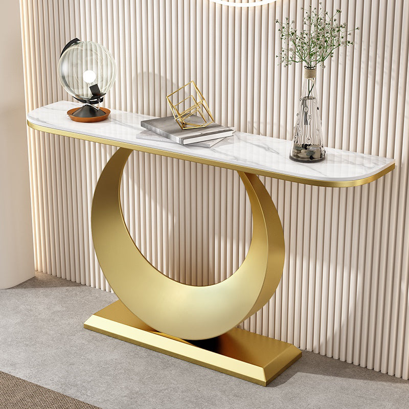 Glam Stone Console Accent Table Metal Console Sofa Table for Hall