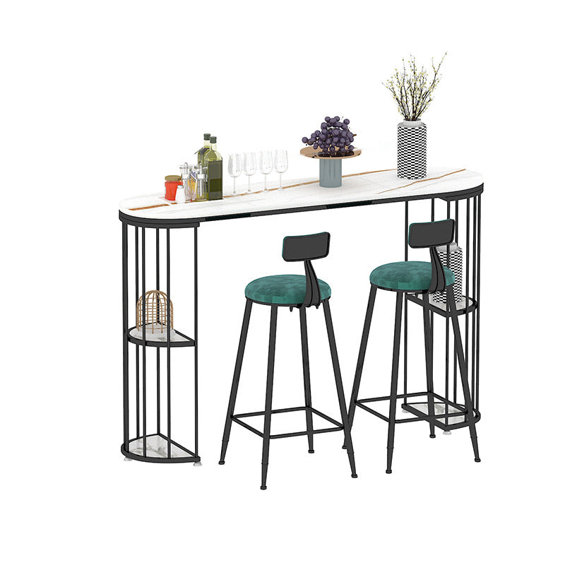 Glam Style Pub Table Set 1/3 Pieces Stone Counter Height Set for Dining Room 3 Pieces: White Black Table, 2 Blackish Green Stools Clearhalo 'Bar Furniture' 'furn' 'furn_home_bar_bar_sets' 'Furniture' 'Home Bars & Bar Sets' 'home_bar_bar_sets' 'Kitchen & Dining Furniture' 7038775