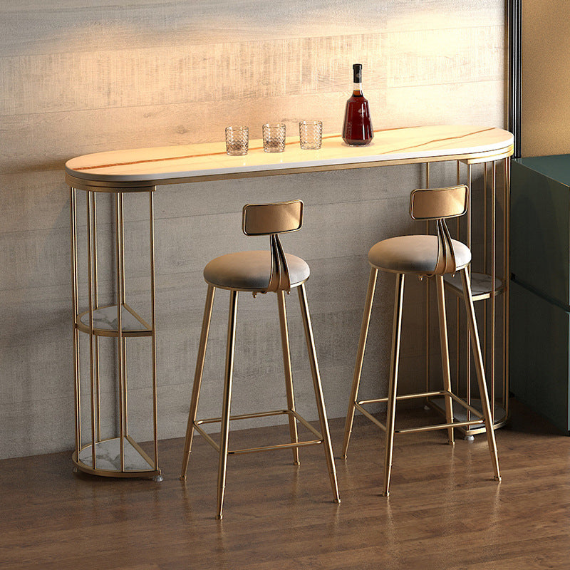 Glam Style Pub Table Set 1/3 Pieces Stone Counter Height Set for Dining Room 3 Pieces: White Gold Table, 2 Gray Stools Clearhalo 'Bar Furniture' 'furn' 'furn_home_bar_bar_sets' 'Furniture' 'Home Bars & Bar Sets' 'home_bar_bar_sets' 'Kitchen & Dining Furniture' 7038776