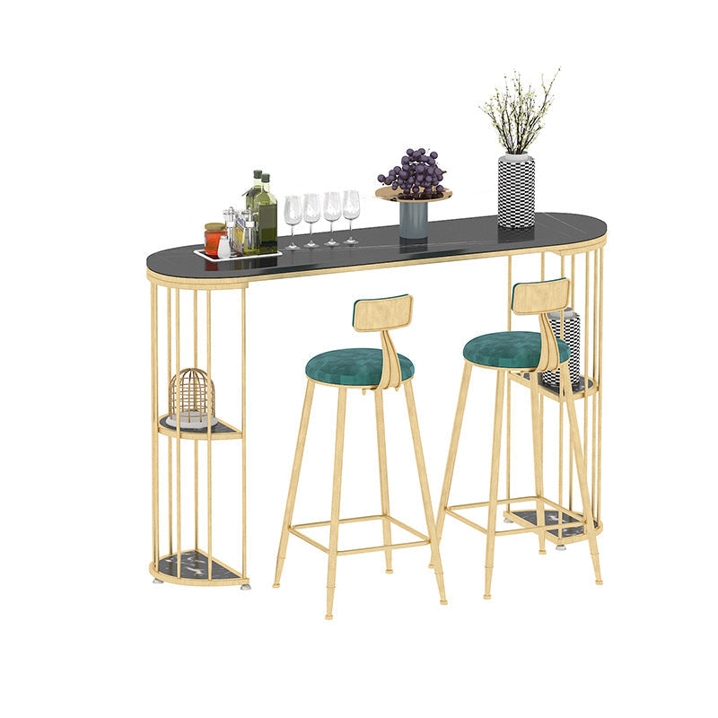 Glam Style Pub Table Set 1/3 Pieces Stone Counter Height Set for Dining Room 3 Pieces: 1 Black Gold Table, 2 Green Stools Clearhalo 'Bar Furniture' 'furn' 'furn_home_bar_bar_sets' 'Furniture' 'Home Bars & Bar Sets' 'home_bar_bar_sets' 'Kitchen & Dining Furniture' 7038778