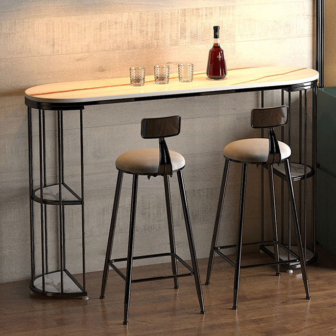 Glam Style Pub Table Set 1/3 Pieces Stone Counter Height Set for Dining Room 3 Pieces: Black White Table, 2 Grey Stools Clearhalo 'Bar Furniture' 'furn' 'furn_home_bar_bar_sets' 'Furniture' 'Home Bars & Bar Sets' 'home_bar_bar_sets' 'Kitchen & Dining Furniture' 7038779