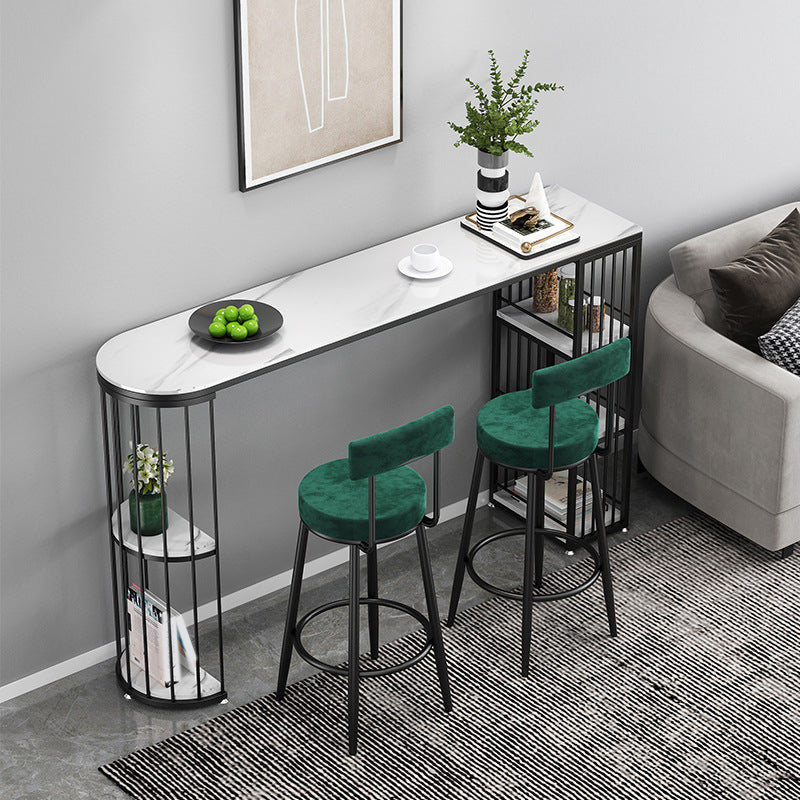 Modern Bar Table Set 1/3/4 Pieces Stone Counter Table with Upholstered Stools 3 Pieces: White Black Table, 2 Blackish Green Stools Clearhalo 'Bar Furniture' 'furn' 'furn_home_bar_bar_sets' 'Furniture' 'Home Bars & Bar Sets' 'home_bar_bar_sets' 'Kitchen & Dining Furniture' 7038846