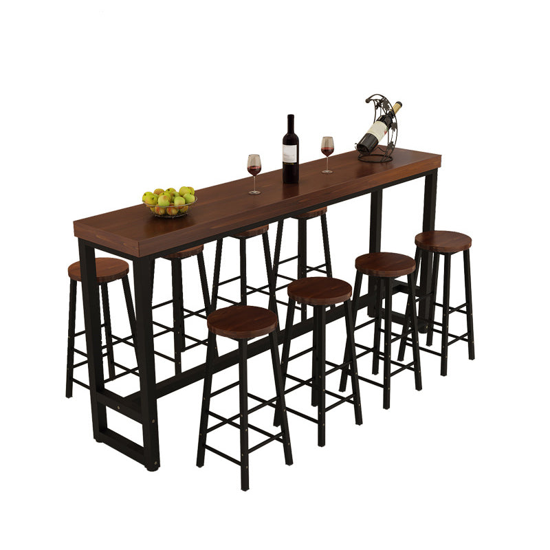 Industrial Bar Table Set 1/5/9 Pieces Solid Wood Pub Table Set for Indoor 9 Pieces: Table, 8 Stools Clearhalo 'Bar Furniture' 'furn' 'furn_home_bar_bar_sets' 'Furniture' 'Home Bars & Bar Sets' 'home_bar_bar_sets' 'Kitchen & Dining Furniture' 7038934