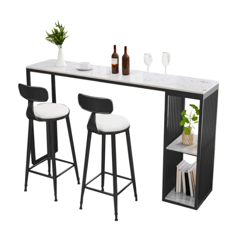 Modern Rectangle Bar Table Set 1/3 Pcs Black and Gold Metal Frame Bar Table and Stools Table & Chair(s) Black Clearhalo 'Bar Furniture' 'furn' 'furn_home_bar_bar_sets' 'Furniture' 'Home Bars & Bar Sets' 'home_bar_bar_sets' 'Kitchen & Dining Furniture' 7039033