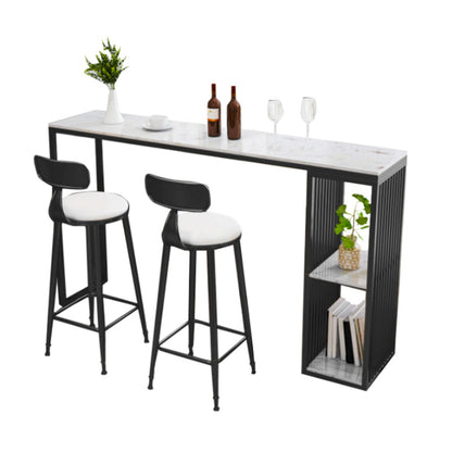 Modern Rectangle Bar Table Set 1/3 Pcs Black and Gold Metal Frame Bar Table and Stools Table & Chair(s) Black Clearhalo 'Bar Furniture' 'furn' 'furn_home_bar_bar_sets' 'Furniture' 'Home Bars & Bar Sets' 'home_bar_bar_sets' 'Kitchen & Dining Furniture' 7039033