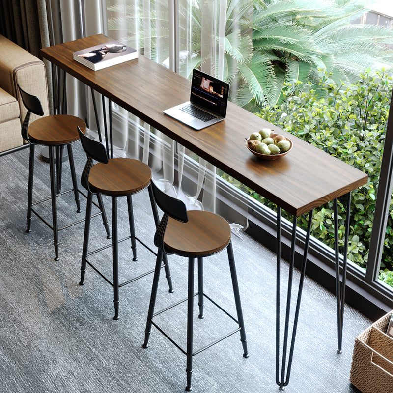 Rectangle Bar Pub Table Set 1/4 Pcs Solid Wood Top Bar Table and Iron Stools Table & Chair(s) 70.9"L x 15.7"W x 41.3"H 4 Piece Set Clearhalo 'Bar Furniture' 'furn' 'furn_home_bar_bar_sets' 'Furniture' 'Home Bars & Bar Sets' 'home_bar_bar_sets' 'Kitchen & Dining Furniture' 7039095