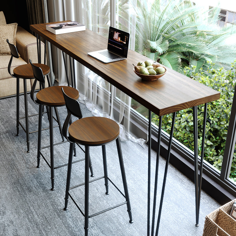 Rectangle Bar Pub Table Set 1/4 Pcs Solid Wood Top Bar Table and Iron Stools Clearhalo 'Bar Furniture' 'furn' 'furn_home_bar_bar_sets' 'Furniture' 'Home Bars & Bar Sets' 'home_bar_bar_sets' 'Kitchen & Dining Furniture' 7039098