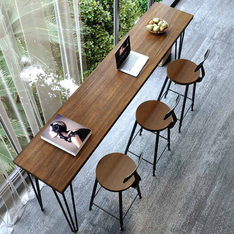 Rectangle Bar Pub Table Set 1/4 Pcs Solid Wood Top Bar Table and Iron Stools Clearhalo 'Bar Furniture' 'furn' 'furn_home_bar_bar_sets' 'Furniture' 'Home Bars & Bar Sets' 'home_bar_bar_sets' 'Kitchen & Dining Furniture' 7039099
