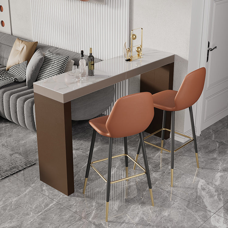 Glam Stone Bar Table Set 1/2/3 Pieces Rectangle Bar table with Upholstered Stools Table & Chair(s) Brown 3 Piece Set Clearhalo 'Bar Furniture' 'furn' 'furn_home_bar_bar_sets' 'Furniture' 'Home Bars & Bar Sets' 'home_bar_bar_sets' 'Kitchen & Dining Furniture' 7039112