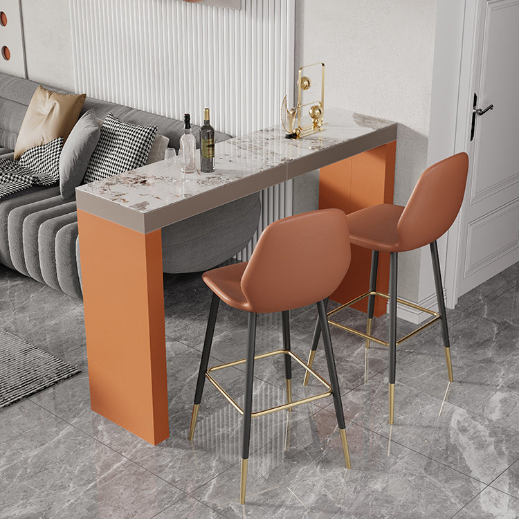 Glam Stone Bar Table Set 1/2/3 Pieces Rectangle Bar table with Upholstered Stools Table & Chair(s) Orange 3 Piece Set Clearhalo 'Bar Furniture' 'furn' 'furn_home_bar_bar_sets' 'Furniture' 'Home Bars & Bar Sets' 'home_bar_bar_sets' 'Kitchen & Dining Furniture' 7039117