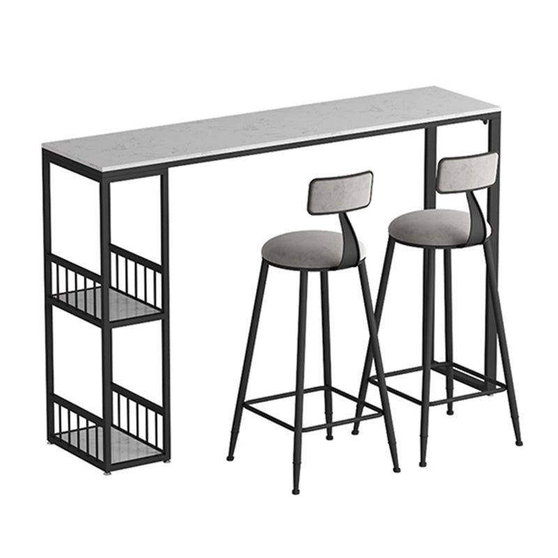 Glam Bar Pub Table Set 1/3 Pcs Stone Top Bar Table with Upholstered Stools Table & Chair(s) Black Clearhalo 'Bar Furniture' 'furn' 'furn_home_bar_bar_sets' 'Furniture' 'Home Bars & Bar Sets' 'home_bar_bar_sets' 'Kitchen & Dining Furniture' 7039128
