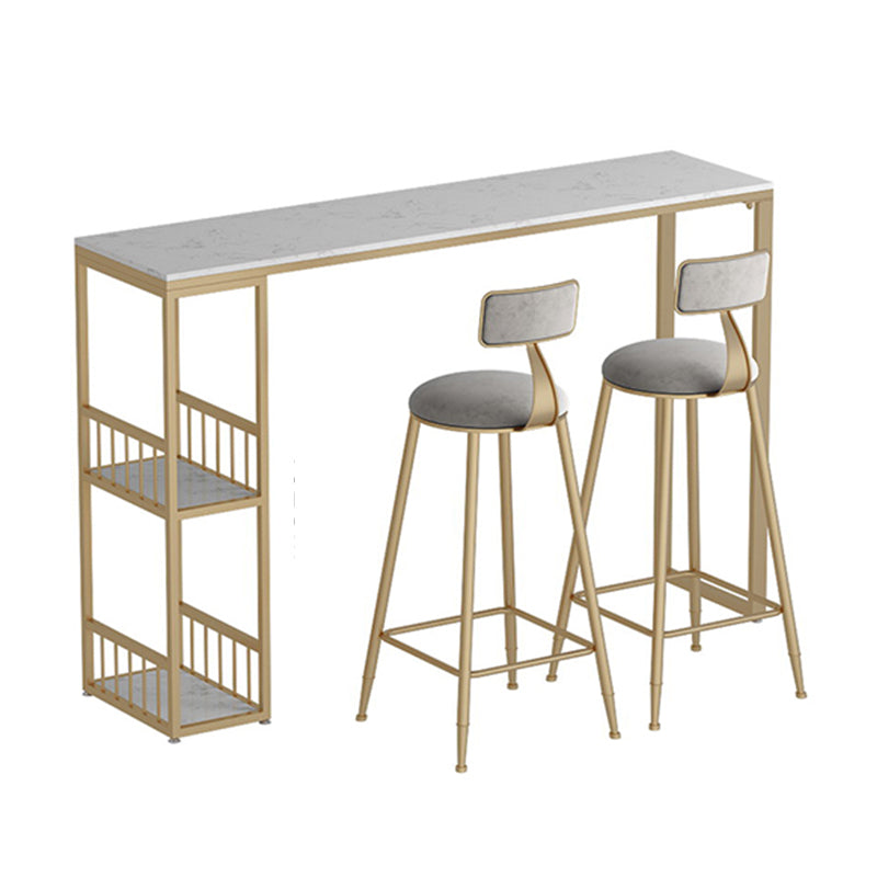 Glam Bar Pub Table Set 1/3 Pcs Stone Top Bar Table with Upholstered Stools Table & Chair(s) Gold Clearhalo 'Bar Furniture' 'furn' 'furn_home_bar_bar_sets' 'Furniture' 'Home Bars & Bar Sets' 'home_bar_bar_sets' 'Kitchen & Dining Furniture' 7039130