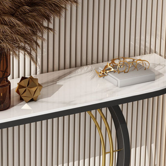 Glam Metal Console Accent Table Half Moon Console Sofa Table for Hall