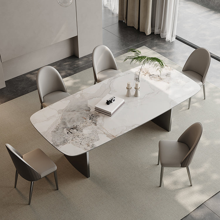 White Stone Dining Set with Padded Chairs 1/4/5/6 Pcs Modern Dinette Set