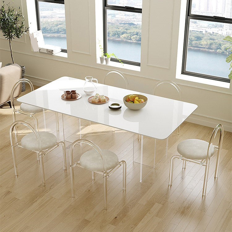 Acryli Contemporary Dining Set 1/7 Pieces White Stone Dinette Table Set