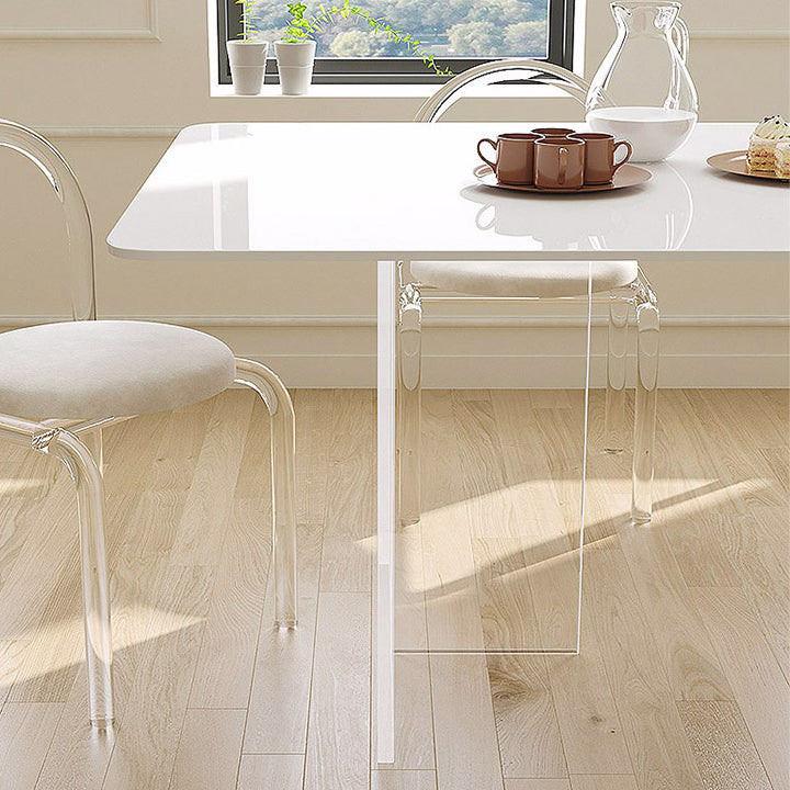 Acryli Contemporary Dining Set 1/7 Pieces White Stone Dinette Table Set