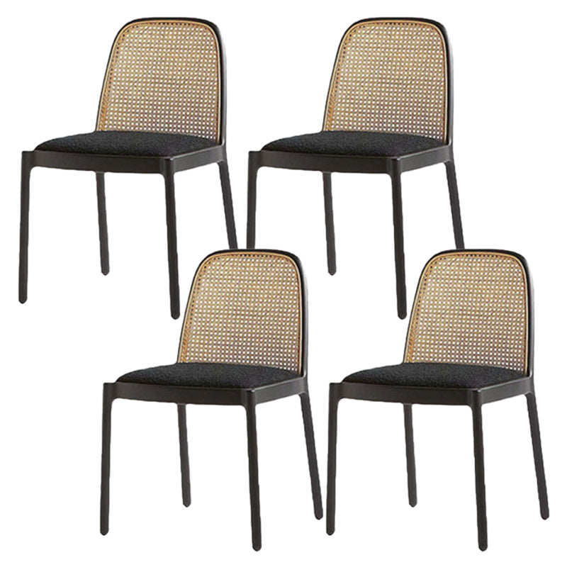 Eigentijdse armloze stoelen gestoffeerde eetstoelen met houtbasis