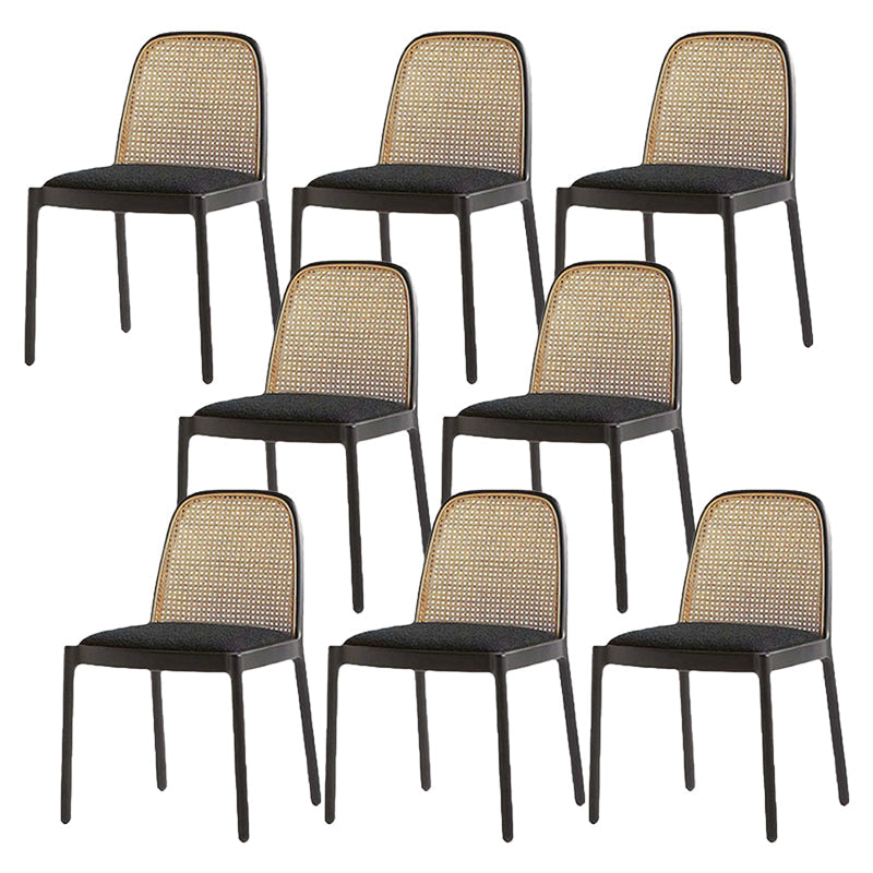 Eigentijdse armloze stoelen gestoffeerde eetstoelen met houtbasis