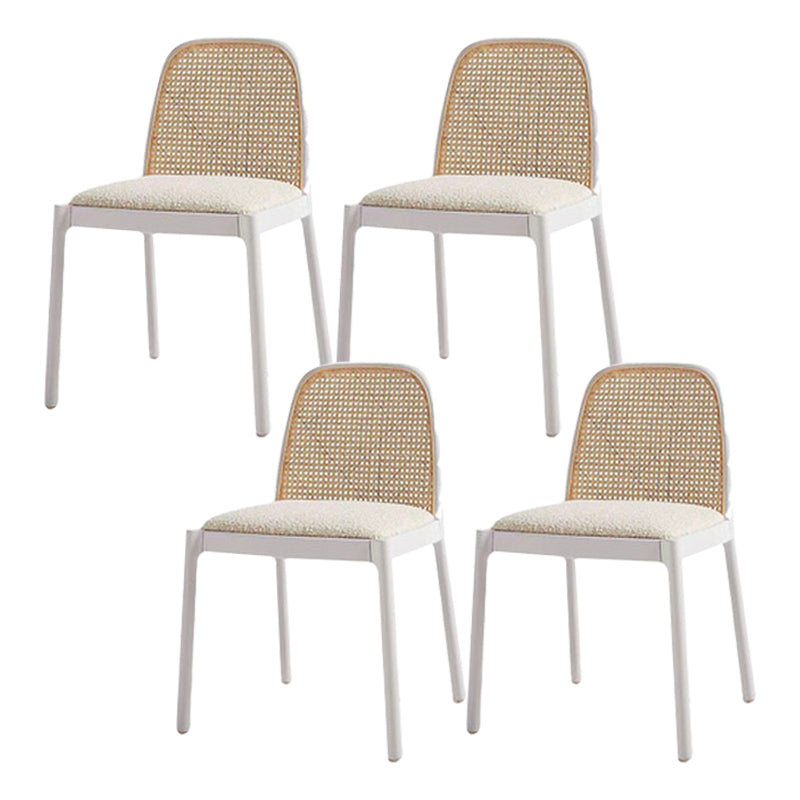 Eigentijdse armloze stoelen gestoffeerde eetstoelen met houtbasis