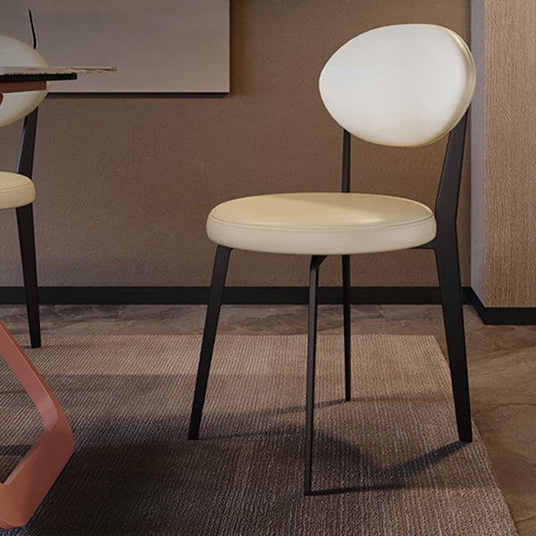 Moderne eenvoudige zijstoel gestoffeerde keuken eetkamerstoel met metalen basis