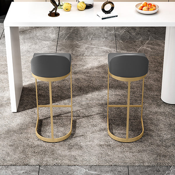 Upholstered Dining Stool Bucket Bar Stool with Gold Metal Base
