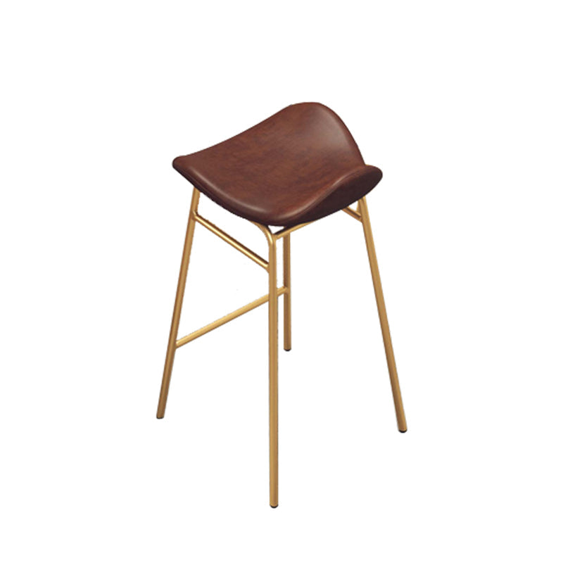 Faux Leather Bar Stools Glam Iron Backless Bar Stool with Footrest Brown Gold 1 Piece Clearhalo 'Bar Furniture' 'Bar Stools' 'bar_stools' 'furn' 'furn_bar_stools' 'Furniture' 'Kitchen & Dining Furniture' 7040930