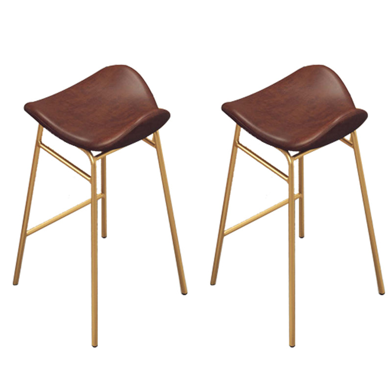 Faux Leather Bar Stools Glam Iron Backless Bar Stool with Footrest Brown Gold 2 Piece Set Clearhalo 'Bar Furniture' 'Bar Stools' 'bar_stools' 'furn' 'furn_bar_stools' 'Furniture' 'Kitchen & Dining Furniture' 7040941