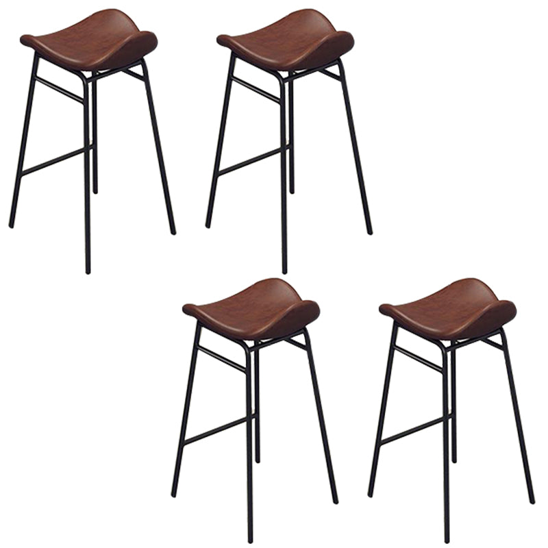 Faux Leather Bar Stools Glam Iron Backless Bar Stool with Footrest Brown Black 4 Piece Set Clearhalo 'Bar Furniture' 'Bar Stools' 'bar_stools' 'furn' 'furn_bar_stools' 'Furniture' 'Kitchen & Dining Furniture' 7040946