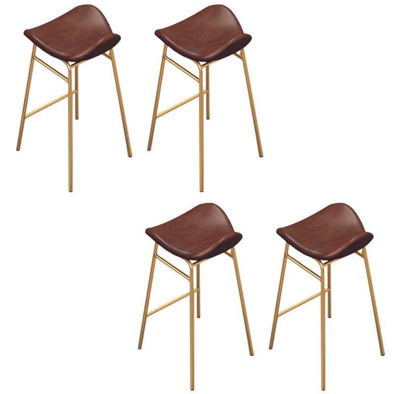 Faux Leather Bar Stools Glam Iron Backless Bar Stool with Footrest Brown Gold 4 Piece Set Clearhalo 'Bar Furniture' 'Bar Stools' 'bar_stools' 'furn' 'furn_bar_stools' 'Furniture' 'Kitchen & Dining Furniture' 7040947