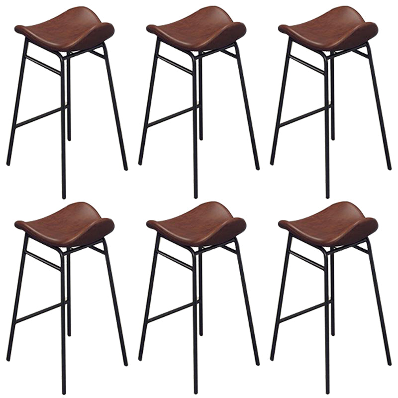 Faux Leather Bar Stools Glam Iron Backless Bar Stool with Footrest Brown Black 6 Piece Set Clearhalo 'Bar Furniture' 'Bar Stools' 'bar_stools' 'furn' 'furn_bar_stools' 'Furniture' 'Kitchen & Dining Furniture' 7040952