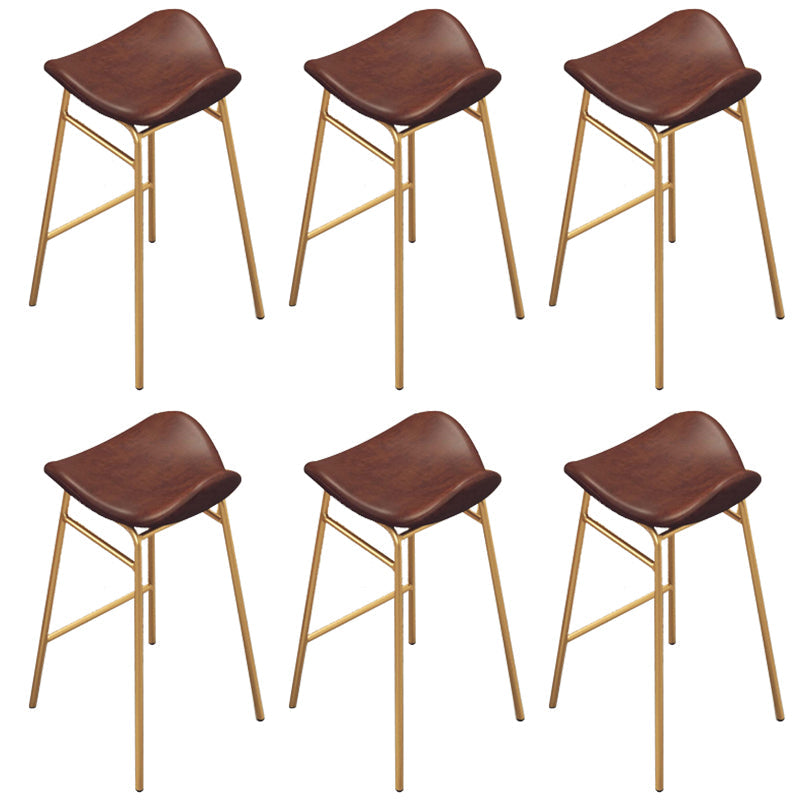 Faux Leather Bar Stools Glam Iron Backless Bar Stool with Footrest Brown Gold 6 Piece Set Clearhalo 'Bar Furniture' 'Bar Stools' 'bar_stools' 'furn' 'furn_bar_stools' 'Furniture' 'Kitchen & Dining Furniture' 7040953