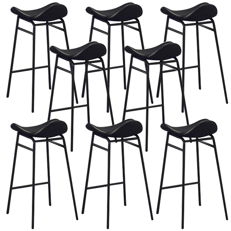 Faux Leather Bar Stools Glam Iron Backless Bar Stool with Footrest Black Black 8 Piece Set Clearhalo 'Bar Furniture' 'Bar Stools' 'bar_stools' 'furn' 'furn_bar_stools' 'Furniture' 'Kitchen & Dining Furniture' 7040956