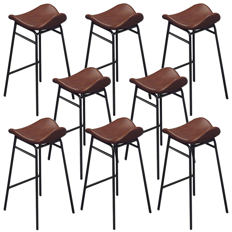 Faux Leather Bar Stools Glam Iron Backless Bar Stool with Footrest Brown Black 8 Piece Set Clearhalo 'Bar Furniture' 'Bar Stools' 'bar_stools' 'furn' 'furn_bar_stools' 'Furniture' 'Kitchen & Dining Furniture' 7040958