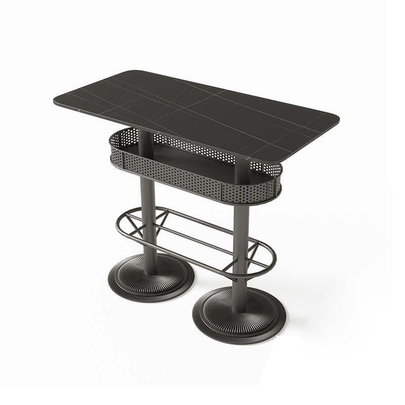 Industrial Style Bar Height Table Black Bar Dining Table with Storage Stone Rectangular Without Chairs Clearhalo 'Bar Furniture' 'Bar Tables' 'bar_tables' 'furn' 'furn_bar_tables' 'Furniture' 'Kitchen & Dining Furniture' 7041239