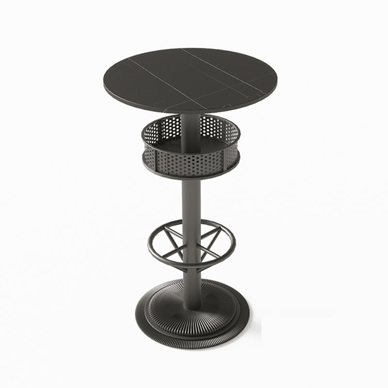 Industrial Style Bar Height Table Black Bar Dining Table with Storage Stone Round Without Chairs Clearhalo 'Bar Furniture' 'Bar Tables' 'bar_tables' 'furn' 'furn_bar_tables' 'Furniture' 'Kitchen & Dining Furniture' 7041246
